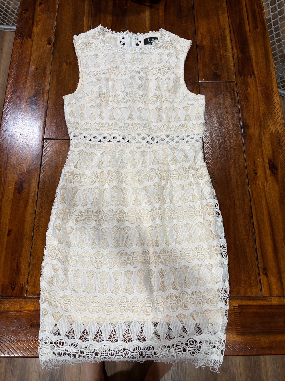 Lulu's Ivory Lace Sleeveless Sheath Dress with Fringe